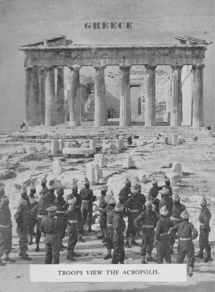 figure 23.23. troops of the 4th division of the british indian army looking at the parthenon