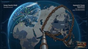 Χάρτης που δείχνει την εξάρτηση της Ασίας από το πετρέλαιο του Περσικού Κόλπου σε αντίθεση με τη θωρακισμένη Δύση.