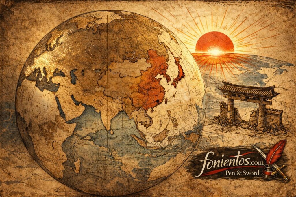 Σατιρική πολιτική σκηνογραφία που δείχνει την αφύπνιση της Ασίας την εποχή της Belle Époque με την άνοδο της Ιαπωνίας και την κρίση της Κίνας.