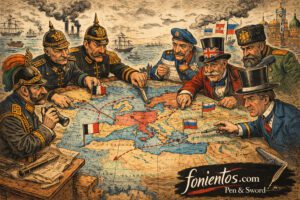 Σκίτσο που παρουσιάζει τις ευρωπαϊκές δυνάμεις να σχηματίζουν στρατιωτικές συμμαχίες πάνω σε έναν χάρτη της Ευρώπης κατά την περίοδο της Belle Époque.