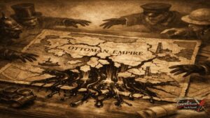 Σκιτσογραφία της Μέσης Ανατολής με την Οθωμανική Αυτοκρατορία να καταρρέει και το πετρέλαιο να αναδύεται ως νέος στρατηγικός πόρος