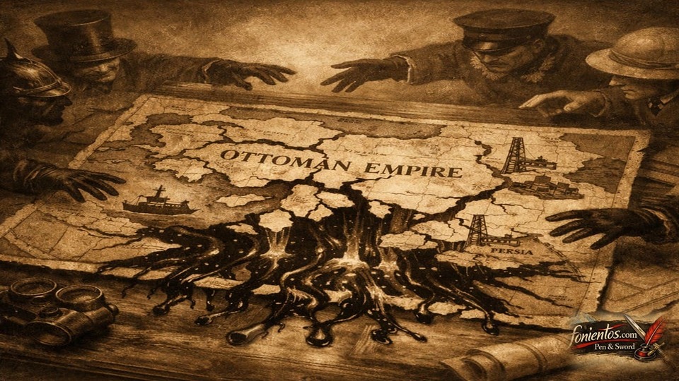 Σκιτσογραφία της Μέσης Ανατολής με την Οθωμανική Αυτοκρατορία να καταρρέει και το πετρέλαιο να αναδύεται ως νέος στρατηγικός πόρος