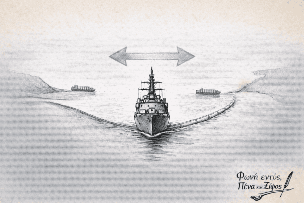 Η ροή συνεχίζεται.
Αλλά επειδή υπάρχει στρατιωτική παρουσία.
Η ισχύς δεν εμποδίζει.
Διασφαλίζει.