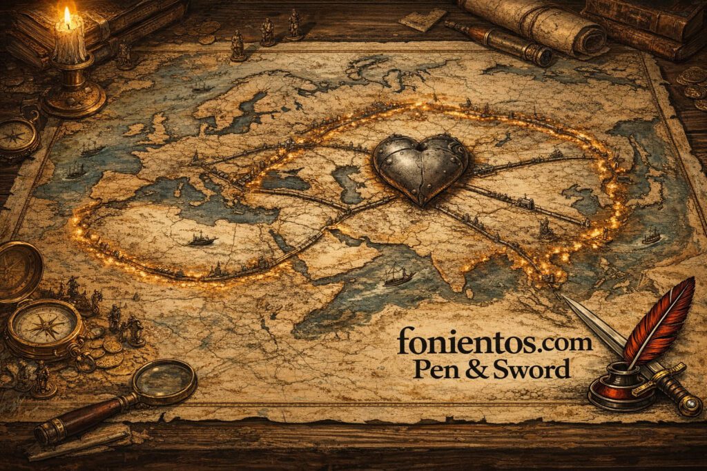 Σκιτσογραφία γεωπολιτικού χάρτη της Ευρασίας που απεικονίζει το Heartland στο κέντρο της ηπείρου και το Rimland ως φωτεινό τόξο γύρω από τις ακτές, συμβολίζοντας τη στρατηγική μάχη για τον έλεγχο εμπορίου, ενέργειας και μεταφορών.