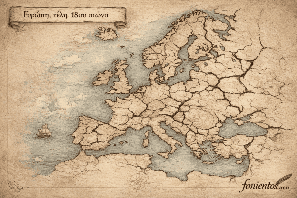 Χάρτης της Ευρώπης στα τέλη του 18ου αιώνα πριν την άνοδο του Ναπολέοντα.