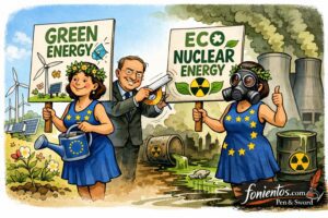 Ευρωπαίοι αξιωματούχοι βάφουν πράσινο έναν πυρηνικό πύργο ψύξης ζωγραφίζοντας μαργαρίτες.