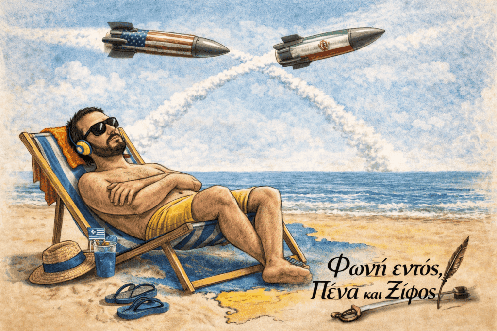 Ellinas politis se ksaplostra me pyravlous HPA-Iran ston ourano.