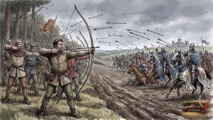 Αγγλικός στρατός με Longbow εναντίον Γάλλων ιπποτών.