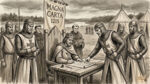 Ο Βασιλιάς Ιωάννης υπογράφει τη Μάγκνα Κάρτα κυκλωμένος από βαρόνους.