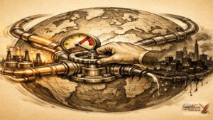 Η Γη ως μηχανισμός όπου το Στενό του Ορμούζ ελέγχει τη ροή ενέργειας και επηρεάζει τις οικονομίες