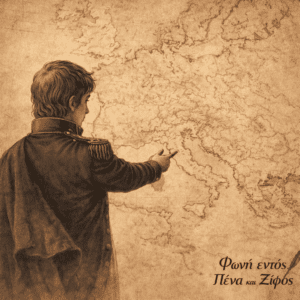 Νεαρός αξιωματικός μπροστά σε χάρτη της Ευρώπης που συμβολίζει την αρχή της ανόδου του Ναπολέοντα.