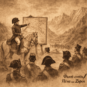 Ο Ναπολέων σχεδιάζει την εκστρατεία της Ιταλίας μπροστά σε χάρτη της Ευρώπης.