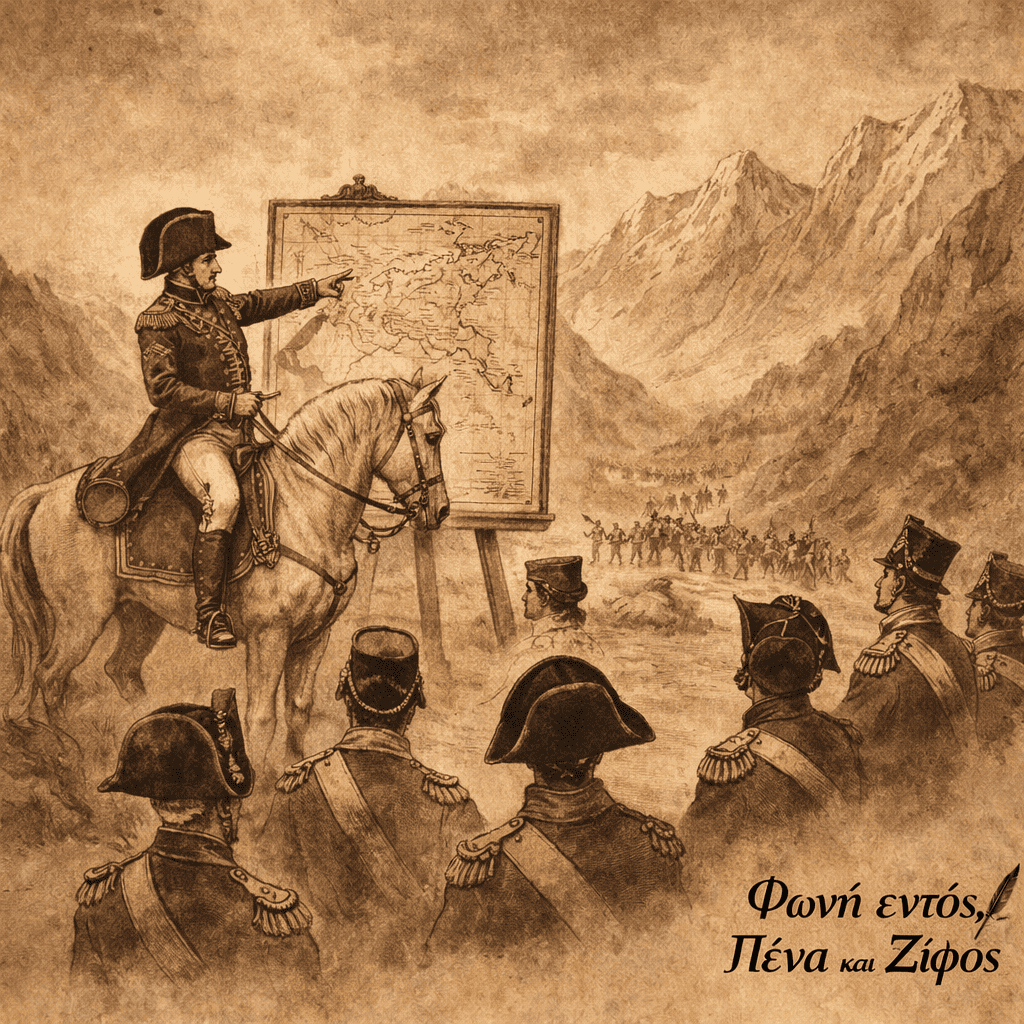 Ο Ναπολέων σχεδιάζει την εκστρατεία της Ιταλίας μπροστά σε χάρτη της Ευρώπης.