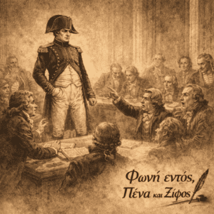 Ο Ναπολέων μέσα σε πολιτική συνέλευση της επαναστατικής Γαλλίας πριν από την κατάληψη της εξουσίας.