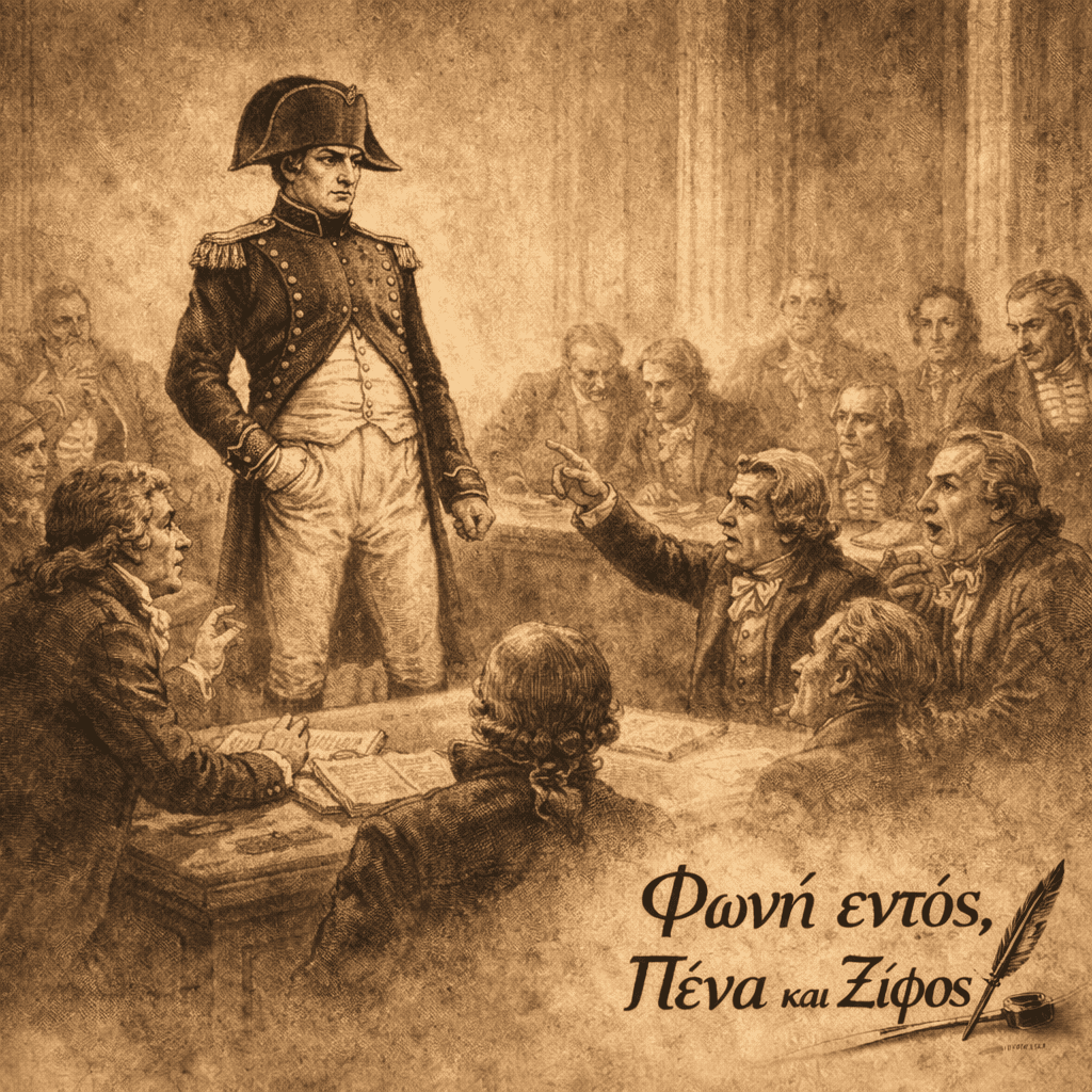 Ο Ναπολέων μέσα σε πολιτική συνέλευση της επαναστατικής Γαλλίας πριν από την κατάληψη της εξουσίας.