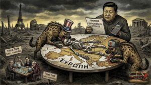 Η οπτικοποίηση της κεντρικής, σκληρής μεταφοράς του άρθρου για την τύχη της Ευρώπης.