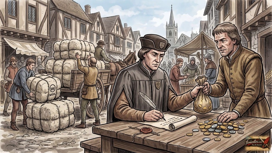 Βρετανός φοροεισπράκτορας μαζεύει νομίσματα από εμπόρους.