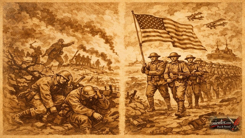 Σκίτσο που απεικονίζει την τελευταία προσπάθεια της Γερμανίας πριν η νέα ισορροπία κρίνει τον Α’ Παγκόσμιο Πόλεμο.