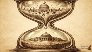 Σκίτσο με μια κλεψύδρα όπου ο χρόνος τρέχει γρήγορα στη μια πλευρά και αργά στην άλλη.