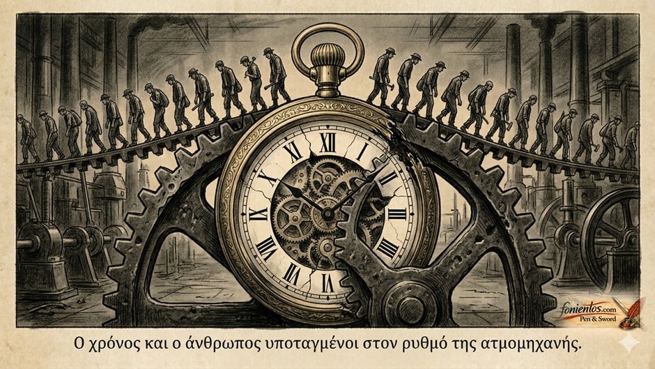 Ένα τεράστιο ρολόι τσέπης που μετατρέπεται σε βιομηχανικό γρανάζι.