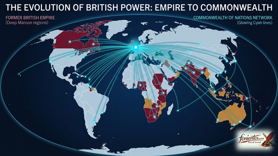 Ένας χάρτης που δείχνει τη μετάβαση από τη Βρετανική Αυτοκρατορία στην Κοινοπολιτεία.