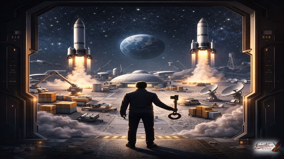 Διαστημική βάση στη Σελήνη που συμβολίζει την ισχύ μέσω υποδομών