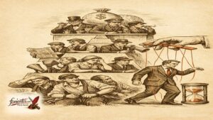 Σατιρικό σκίτσο με πυραμίδα εξουσίας όπου οι πολίτες στη βάση δεν φτάνουν την κορυφή λόγω ενδιάμεσων μηχανισμών