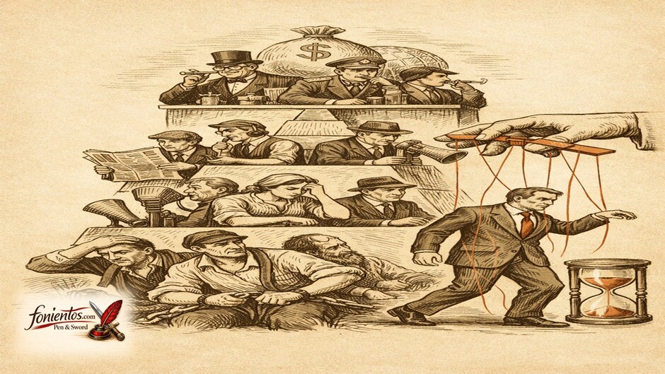 Σατιρικό σκίτσο με πυραμίδα εξουσίας όπου οι πολίτες στη βάση δεν φτάνουν την κορυφή λόγω ενδιάμεσων μηχανισμών