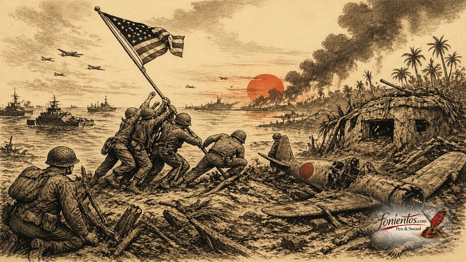 Απόβαση αμερικανικών δυνάμεων σε νησί του Ειρηνικού κατά τη στρατηγική island hopping
Title: Πόλεμος στον Ειρηνικό