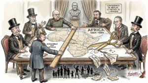 Ευρωπαίοι διπλωμάτες μοιράζουν τον χάρτη της Αφρικής πάνω σε ένα τραπέζι.