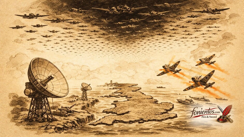Σκίτσο της Μάχης της Βρετανίας με τη RAF να αναχαιτίζει τα γερμανικά αεροσκάφη