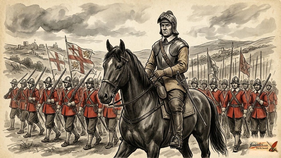 Σκίτσο που απεικονίζει τον Όλιβερ Κρόμγουελ να ηγείται του New Model Army.