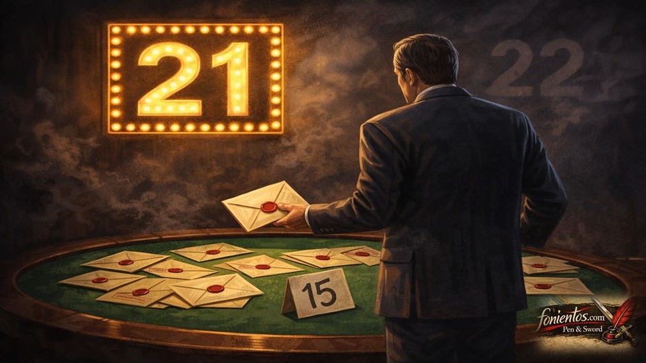 Πολιτικός μπροστά σε σκορ 21 με φάκελο που οδηγεί στο 22