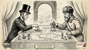 Η Βρετανία και η Ρωσία παίζουν σκάκι πάνω στον χάρτη της Ασίας.