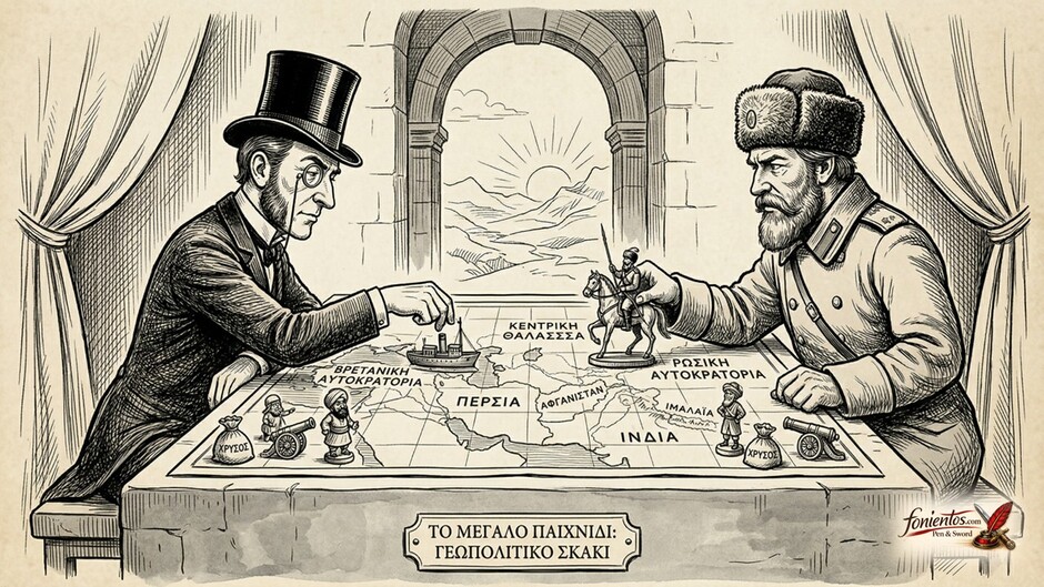 Η Βρετανία και η Ρωσία παίζουν σκάκι πάνω στον χάρτη της Ασίας.