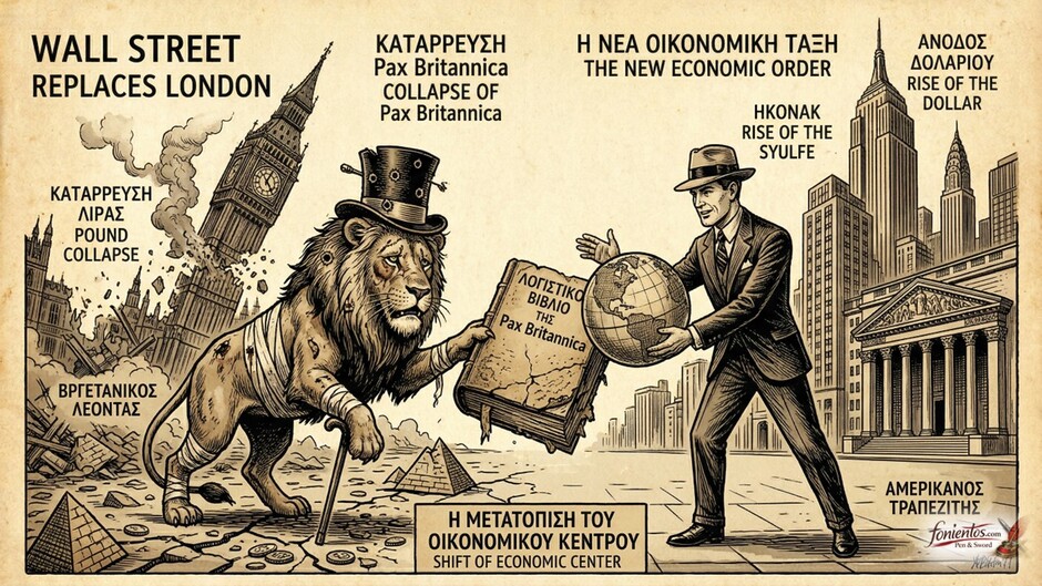 Ο βρετανικός λέοντας παραδίδει τα κλειδιά της οικονομίας σε Αμερικανό τραπεζίτη.