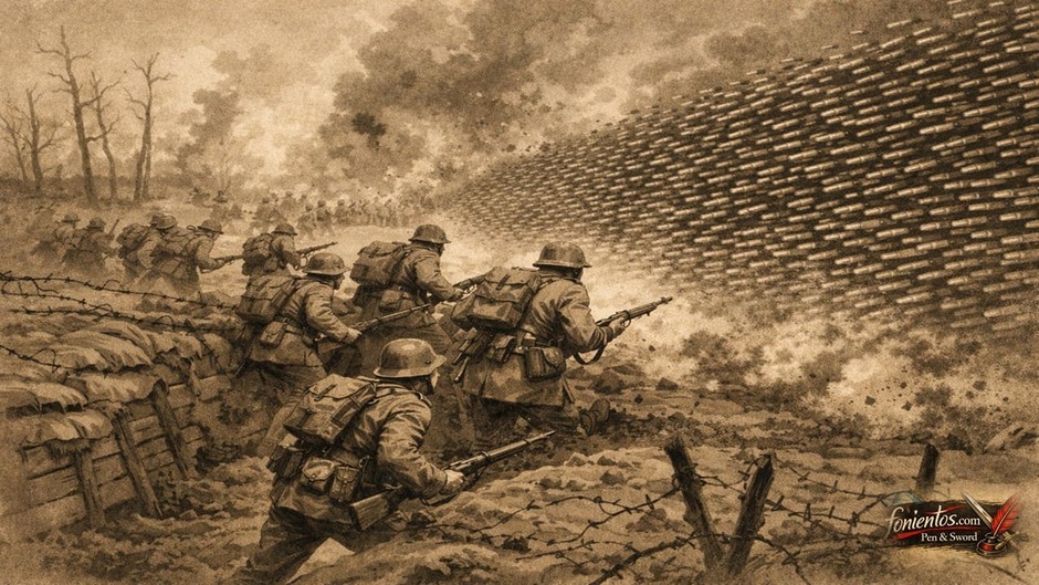 Στρατιώτες επιτίθενται από χαρακώματα προς αδιαπέραστη άμυνα πολυβόλων