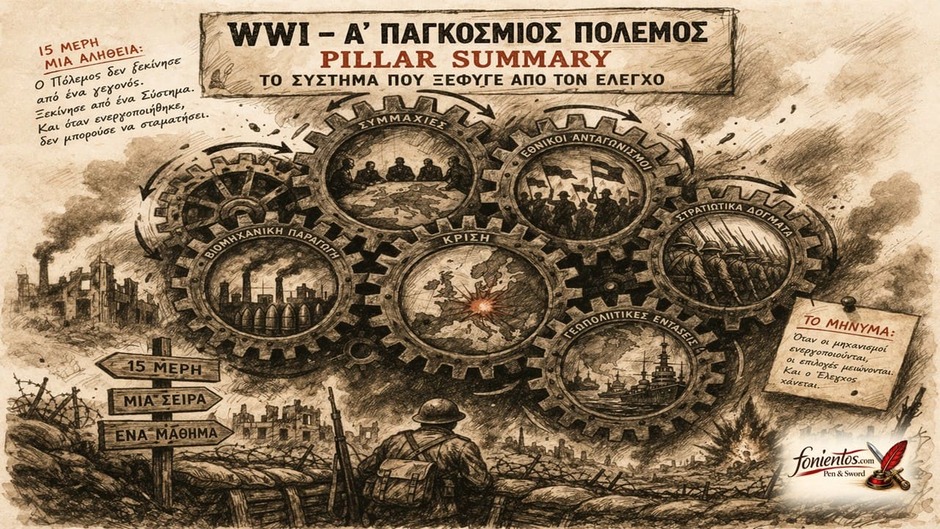 Αλυσιδωτή αντίδραση ντόμινο που συμβολίζει την έναρξη του Α Παγκοσμίου Πολέμου