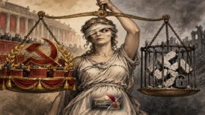 Εναλλακτικό κείμενο (Alt Text): Σκίτσο με δύο ζυγαριές της δικαιοσύνης που γέρνουν επιλεκτικά