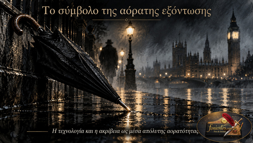 Το κάτω μέρος μιας μαύρης κλασικής ομπρέλας με μια ανεπαίσθητη μεταλλική αιχμή.