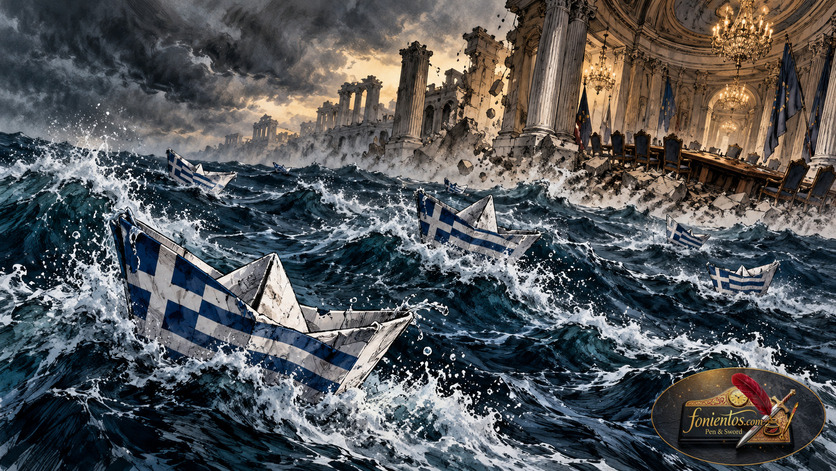 Χάρτινα καραβάκια σε φουρτουνιασμένη θάλασσα που βουλιάζουν.