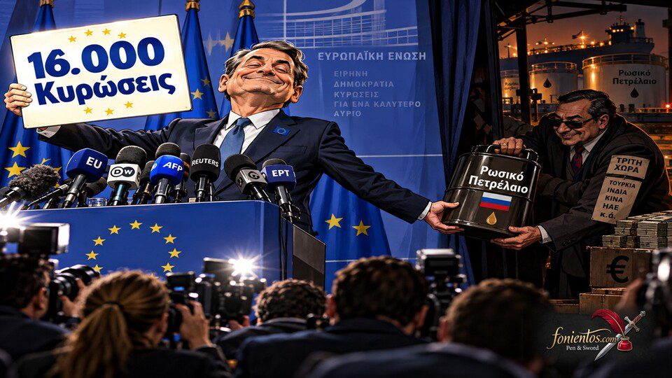 Ευρωπαίος ηγέτης κρατά ταμπέλα κυρώσεων ενώ κρυφά παραλαμβάνει ρωσικό πετρέλαιο από πίσω πόρτα.
