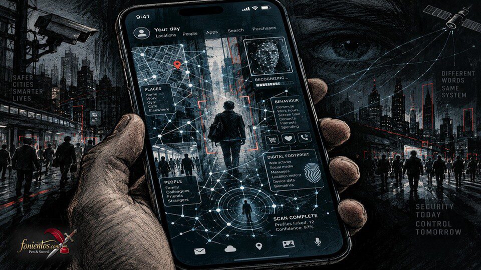 Ένα smartphone με ενδείξεις ψηφιακής παρακολούθησης και κλειδώματος στην οθόνη του.