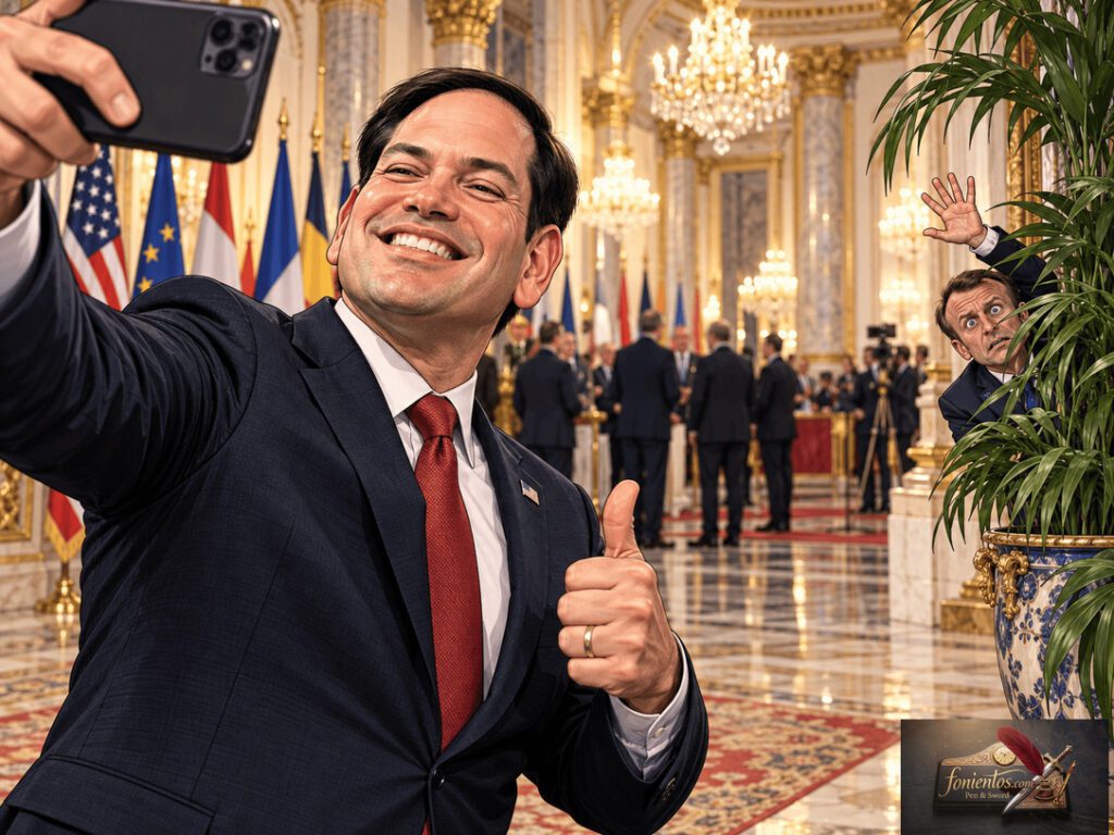 Ο Μάρκο Ρούμπιο βγάζει βίντεο selfie αγνοώντας επιδεικτικά όσους προσπαθούν να μπουν στο πλάνο.